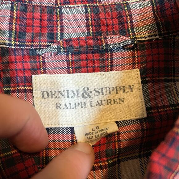 Denim & Supply Lot of 2 Mens Large Plaid ButtonDown Shirt Ralph Lauren Green Red - Picture 10 of 15